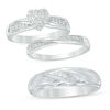Thumbnail Image 1 of Previously Owned - 1/3 CT. T.W. Diamond Heart Frame Slant Comfort Fit Wedding Ensemble in 10K White Gold
