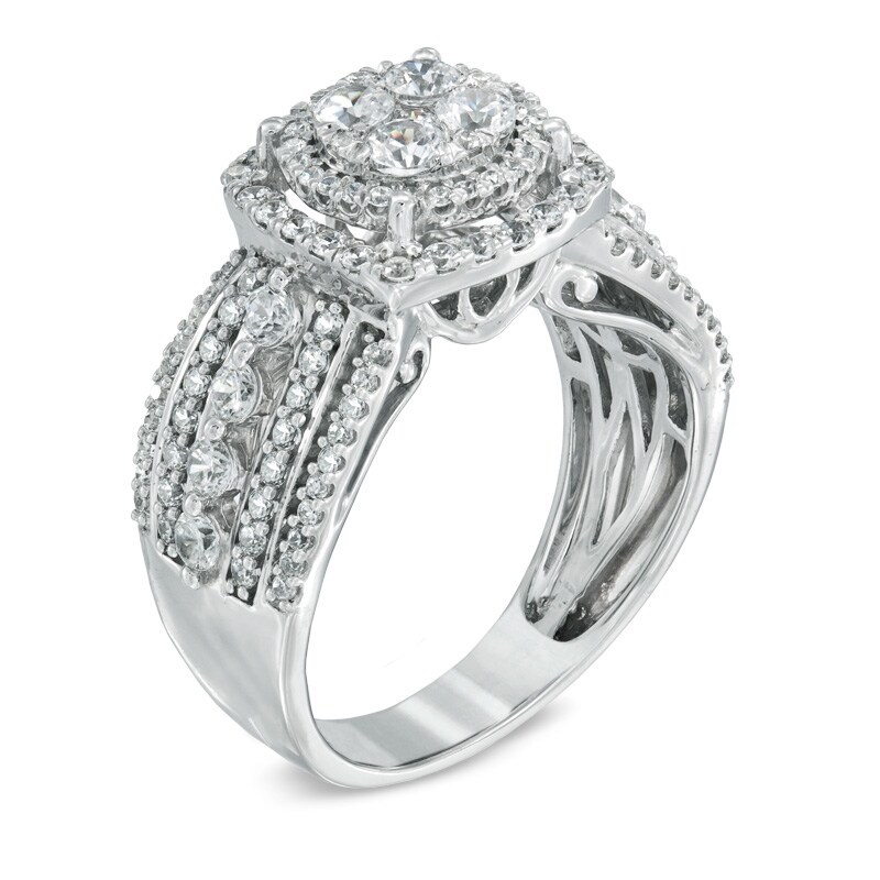 Main Image 2 of Previously Owned - 1-1/2 CT. T.W. Diamond Layered Framed Cluster Ring in 10K White Gold