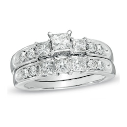 Previously Owned - 3 CT. T.W. Princess-Cut Diamond Three Stone Bridal Set in 14K White Gold