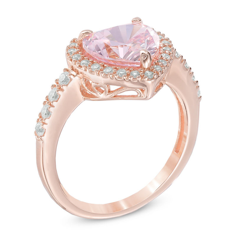 Main Image 2 of Previously Owned - Heart-Shaped Lab-Created Pink and White Sapphire Ring in Sterling Silver with 18K Rose Gold Plate