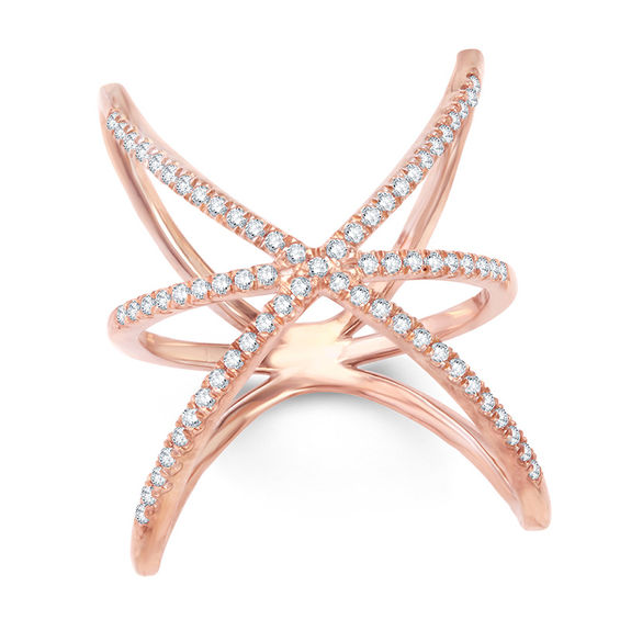 Previously Owned - Lab-Created White Sapphire Triple Orbit Ring in Sterling Silver with 14K Rose Gold Plate
