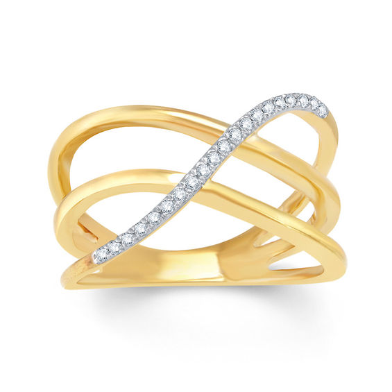 Previously Owned - Lab-Created White Sapphire Wave Ring in Sterling Silver with 14K Gold Plate