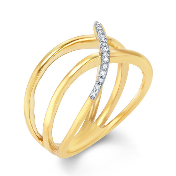Previously Owned - Lab-Created White Sapphire Wave Ring in Sterling Silver with 14K Gold Plate