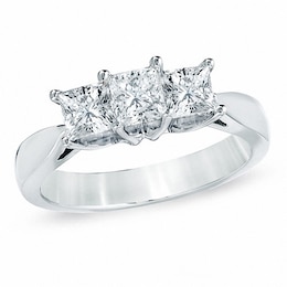 Previously Owned - Celebration Lux® 1 CT. T.W. Princess-Cut Diamond Three Stone Ring in 14K White Gold (I/SI2)