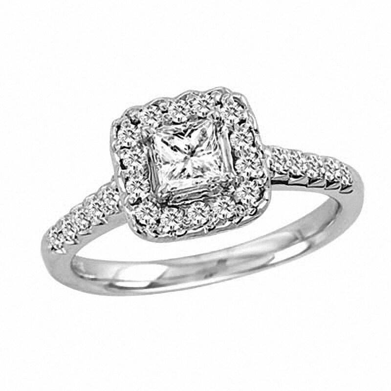Main Image 1 of Previously Owned - 3/4 CT. T.W. Princess-Cut Diamond Engagement Ring in 14K White Gold
