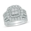 Thumbnail Image 1 of Previously Owned - 2-1/2 CT. T.W. Quad Princess-Cut Diamond Double Frame Three Piece Bridal Set in 14K White Gold