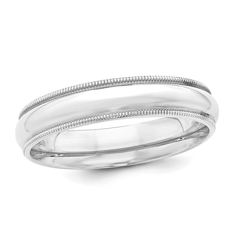 Main Image 1 of Previously Owned - Men's 5.0mm Comfort Fit Milgrain Wedding Band in 14K White Gold