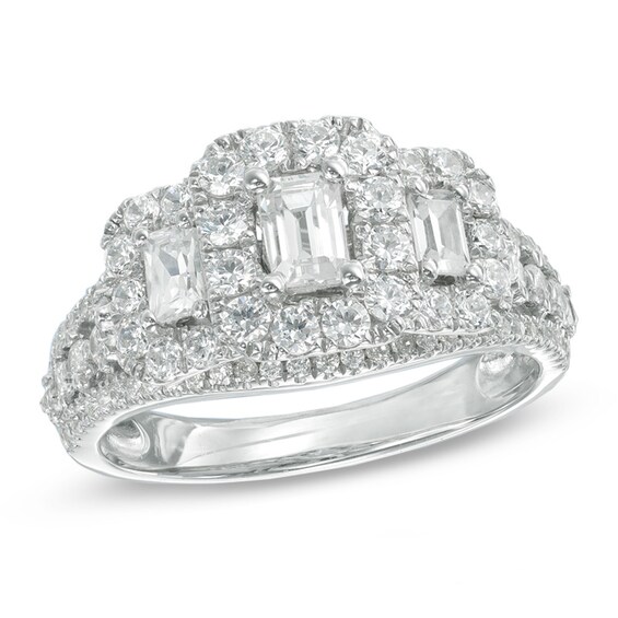 Previously Owned - 1-1/2 CT. T.w. Emerald-Cut Diamond Past Present FutureÂ® Ring in 14K White Gold