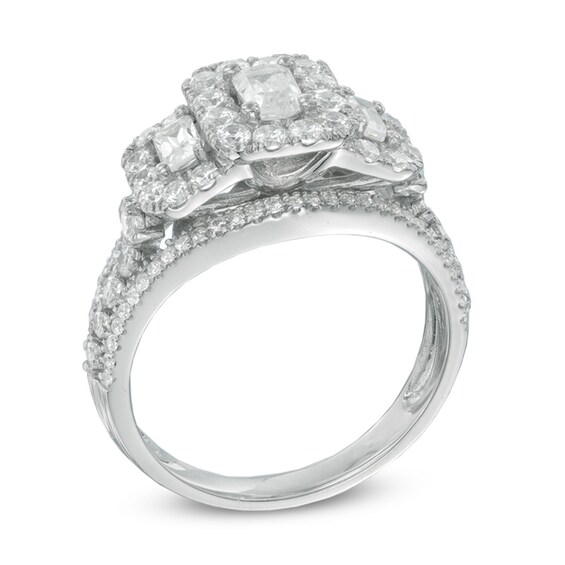 Previously Owned - 1-1/2 CT. T.w. Emerald-Cut Diamond Past Present FutureÂ® Ring in 14K White Gold