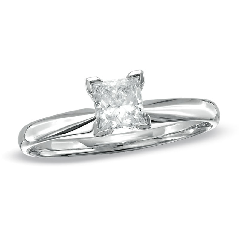 Main Image 1 of Previously Owned - 5/8 CT. Princess-Cut Diamond Solitaire Engagement Ring in 14K White Gold