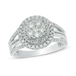 Previously Owned - 1 CT. T.W. Round and Baguette Diamond Composite Double Frame Engagement Ring in 10K White Gold