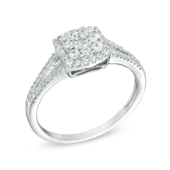 Previously Owned - 1/2 CT. T.w. Diamond Square Frame Cluster Engagement Ring in 10K White Gold