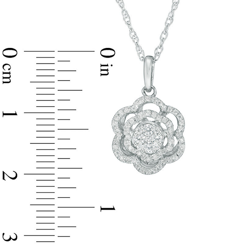 Main Image 2 of Previously Owned - 1/3 CT. T.W. Diamond Flower Double Frame Pendant in 10K White Gold
