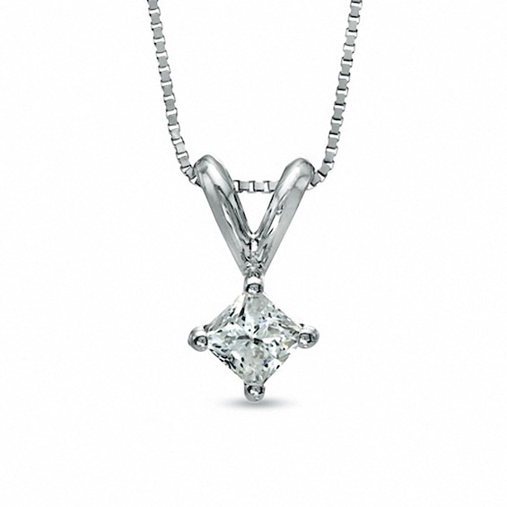 Previously Owned - 1/3 CT. Square-Cut Diamond Solitaire Pendant in 14K White Gold