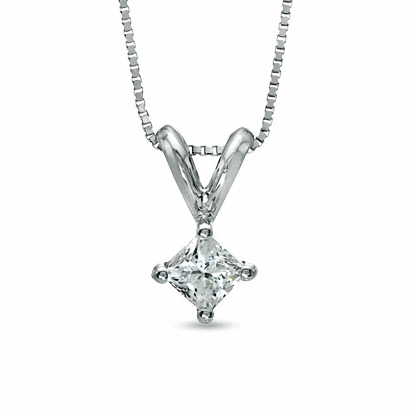 Main Image 1 of Previously Owned - 1/3 CT. Square-Cut Diamond Solitaire Pendant in 14K White Gold