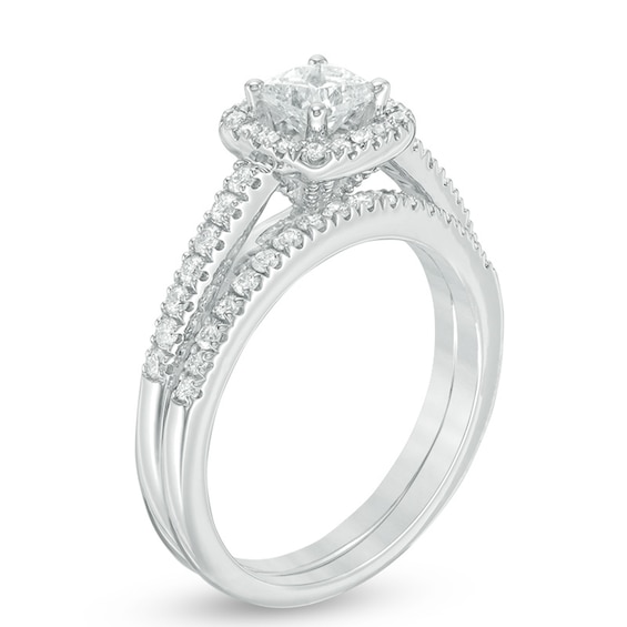 Previously Owned - 1 CT. T.w. Princess-Cut Diamond Frame Bridal Set in 14K White Gold