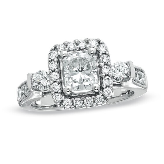 Previously Owned - 1-3/4 CT. T.w. Radiant-Cut Diamond Frame Engagement Ring in 14K White Gold (I/I1)