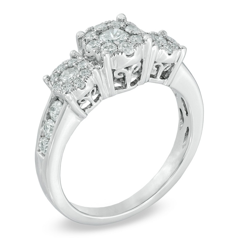 Main Image 2 of Previously Owned - 1 CT. T.W. Diamond Cluster Three Stone Engagement Ring in 14K White Gold