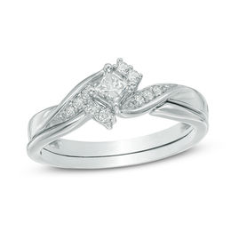 Previously Owned - 1/4 CT. T.W. Princess-Cut Diamond Bridal Set in 10K White Gold