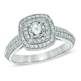 Previously Owned - 1 CT. T.W. Diamond Double Cushion Frame Engagement Ring in 14K White Gold