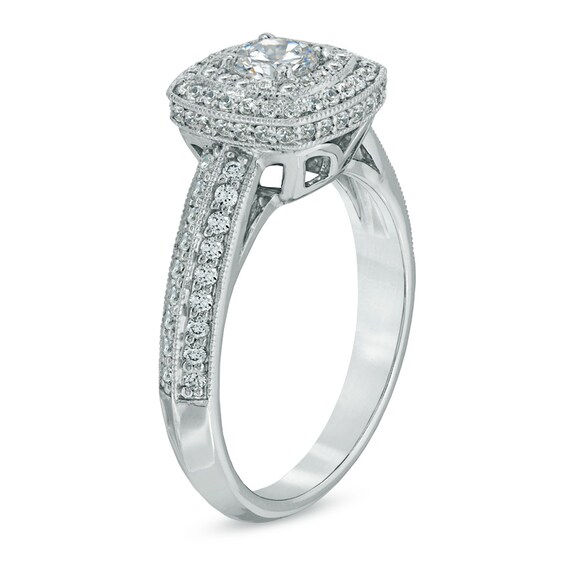 Previously Owned - 1 CT. T.w. Diamond Double Cushion Frame Engagement Ring in 14K White Gold