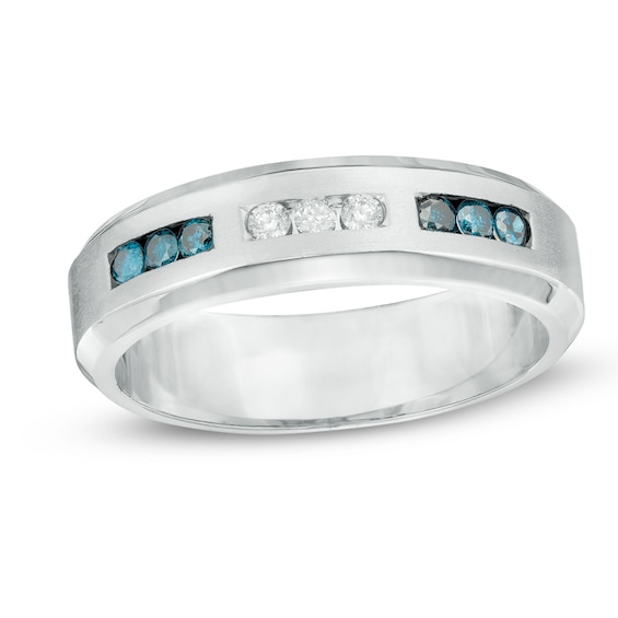 Previously Owned - 1/3 CT. T.w. Enhanced Blue and White Diamond Anniversary Band in Sterling Silver