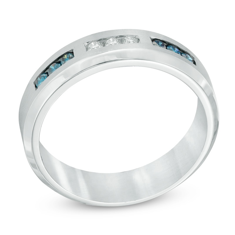 Main Image 2 of Previously Owned - 1/3 CT. T.W. Enhanced Blue and White Diamond Anniversary Band in Sterling Silver