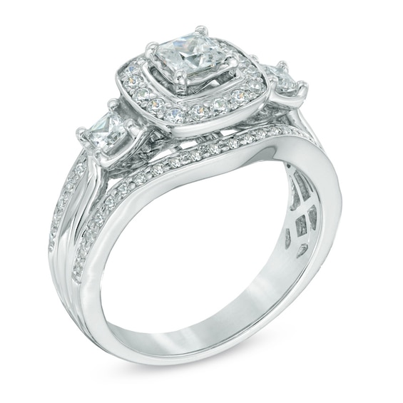 Previously Owned - 1 CT. T.w. Princess-Cut Diamond Three Stone Engagement Ring in 14K White Gold
