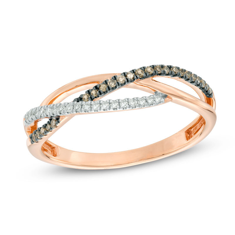 Previously Owned - 1/6 CT. T.W. Champagne and White Diamond Crossover Ring in 10K Rose Gold