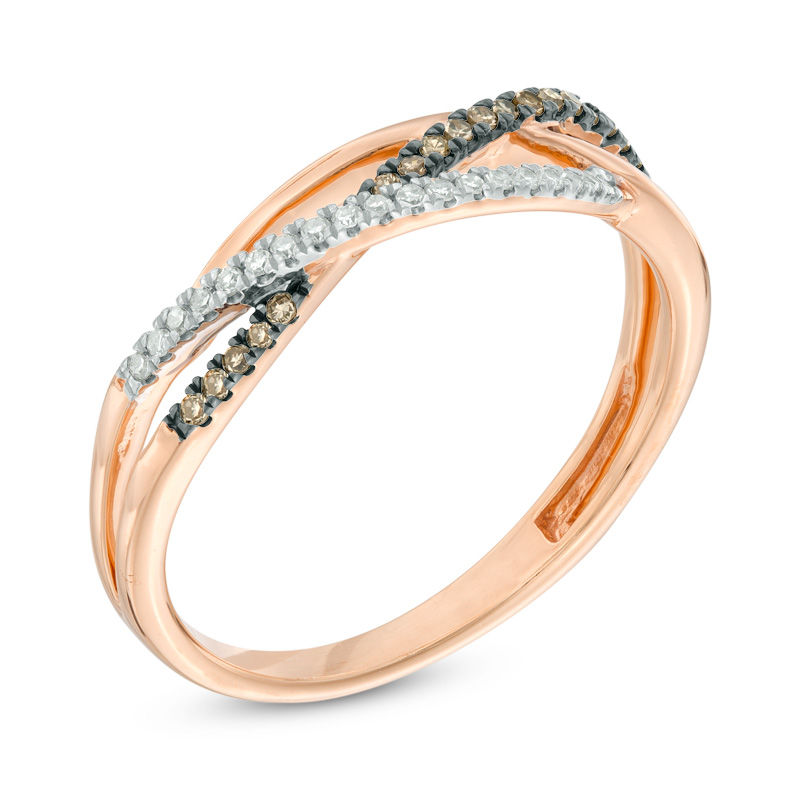Main Image 2 of Previously Owned - 1/6 CT. T.W. Champagne and White Diamond Crossover Ring in 10K Rose Gold