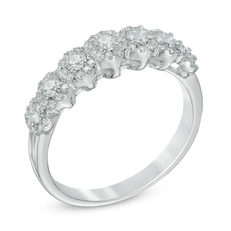 Main Image 2 of Previously Owned - 1/2 CT. T.W. Diamond Frame Seven Stone Wedding Band in 14K White Gold