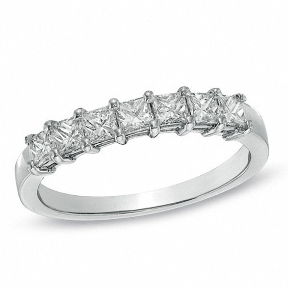 Previously Owned - 3/4 CT. T.w. Princess-Cut Diamond Seven Stone Wedding Band in Platinum
