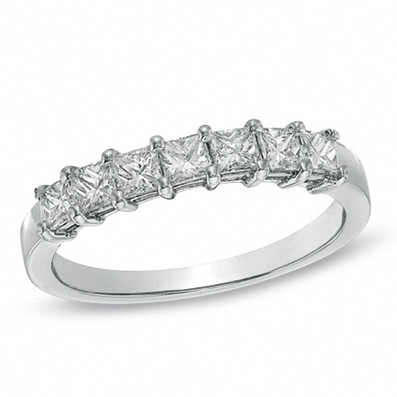 Main Image 1 of Previously Owned - 3/4 CT. T.W. Princess-Cut Diamond Seven Stone Wedding Band in Platinum