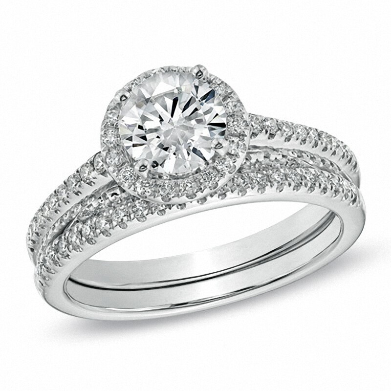 Main Image 1 of Previously Owned - 1-1/2 CT. T.W. Diamond Bridal Set in 14K White Gold (I/I1)