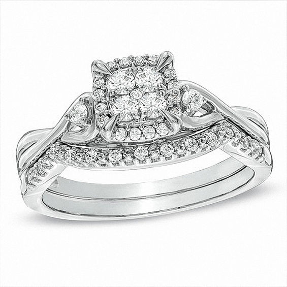 Previously Owned - 1/3 CT. T.w. Diamond Twist Shank Bridal Set in 10K White Gold