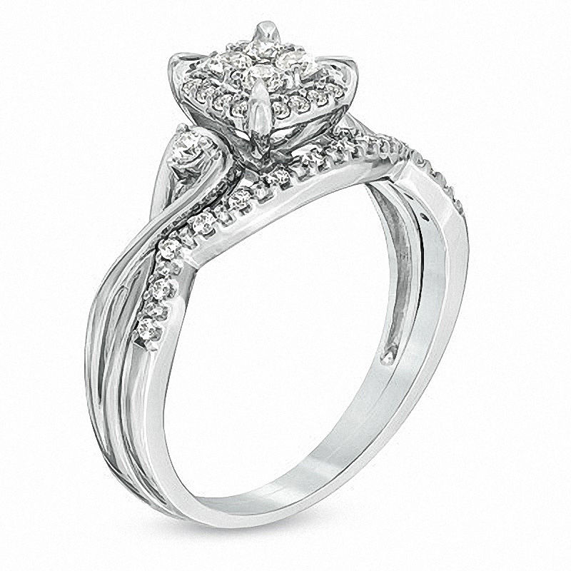 Main Image 2 of Previously Owned - 1/3 CT. T.W. Diamond Twist Shank Bridal Set in 10K White Gold