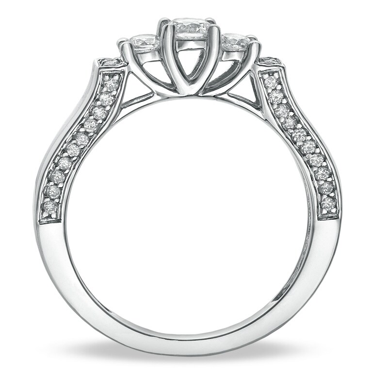 Main Image 2 of Previously Owned - 1/2 CT. T.W. Diamond Three Stone Band in 10K White Gold