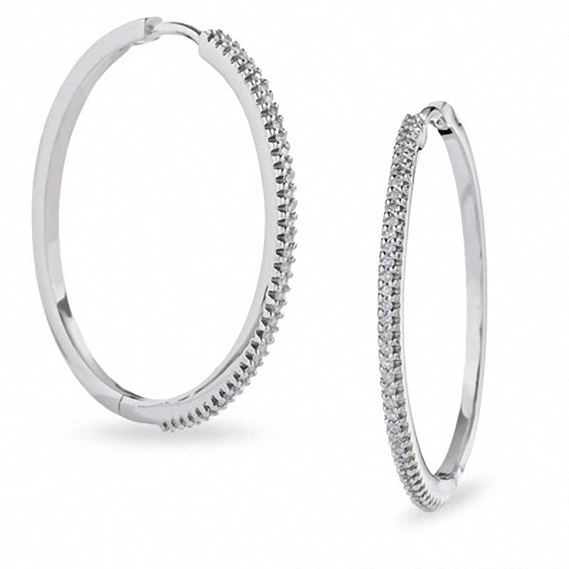 Main Image 1 of Previously Owned - 1/4 CT. T.W. Diamond Hoop Earrings in 10K White Gold