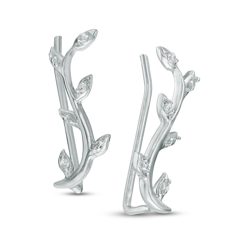 Main Image 1 of Previously Owned - Diamond Accent Leaf Vine Crawler Earrings in 10K White Gold