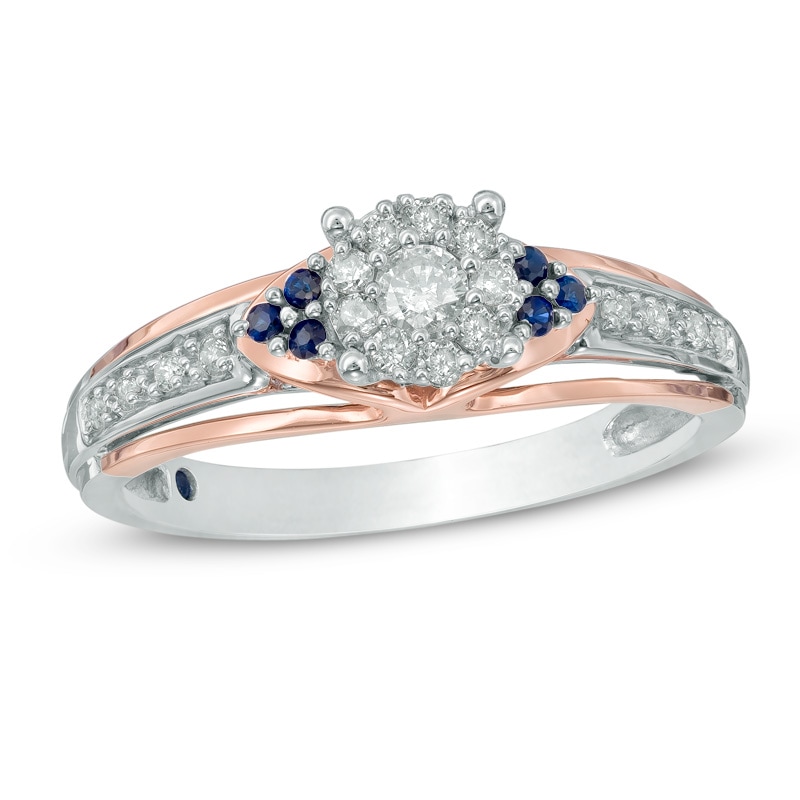 Main Image 1 of Previously Owned - Cherished Promise Collection™ 1/5 CT. T.W. Diamond and Blue Sapphire Ring in 10K Two-Tone Gold