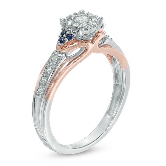 Previously Owned - Cherished Promise Collection™ 1/5 CT. T.w. Diamond and Blue Sapphire Ring in 10K Two-Tone Gold