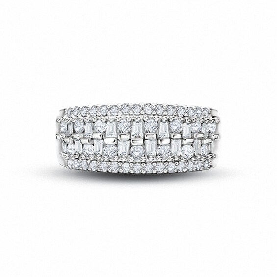 Previously Owned - 1 CT. T.w. Round and Baguette Diamond Anniversary Band in 10K White Gold