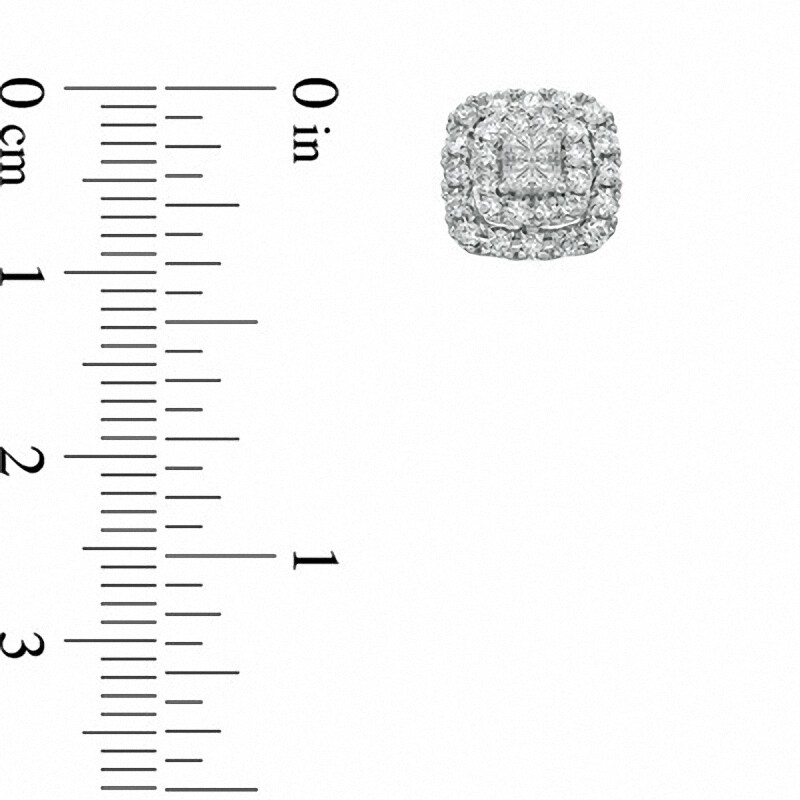 Main Image 2 of Previously Owned - 1 CT. T.W. Princess-Cut Diamond Double Frame Stud Earrings in 10K White Gold