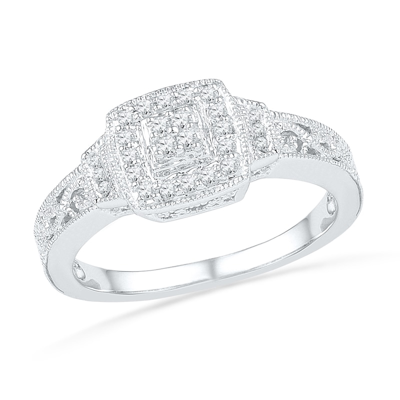 Main Image 1 of Previously Owned - 1/5 CT. T.W. Quad Diamond Vintage-Style Promise Ring in Sterling Silver