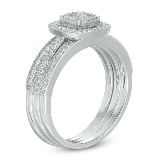 Previously Owned - 1/3 CT. T.w. Composite Diamond Square Frame Three Piece Bridal Set in 10K White Gold