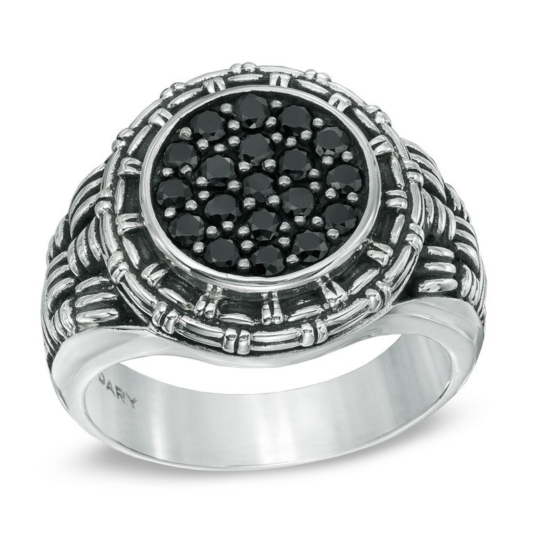 Previously Owned - Legendary™ Men's Black Spinel Intrecciato Signet Ring in Sterling Silver