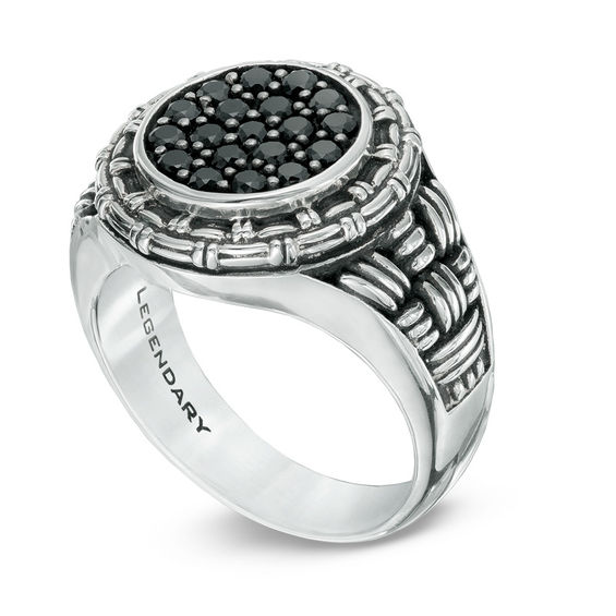 Previously Owned - Legendaryâ¢ Black Spinel Intrecciato Signet Ring in Sterling Silver