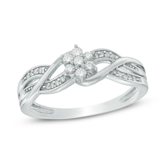 Previously Owned - 1/5 CT. T.w. Diamond Flower Cluster Loop Ring in 10K White Gold