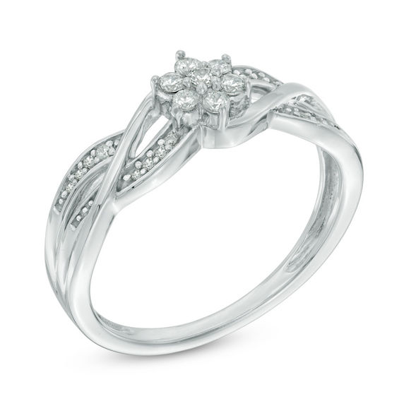 Previously Owned - 1/5 CT. T.w. Diamond Flower Cluster Loop Ring in 10K White Gold