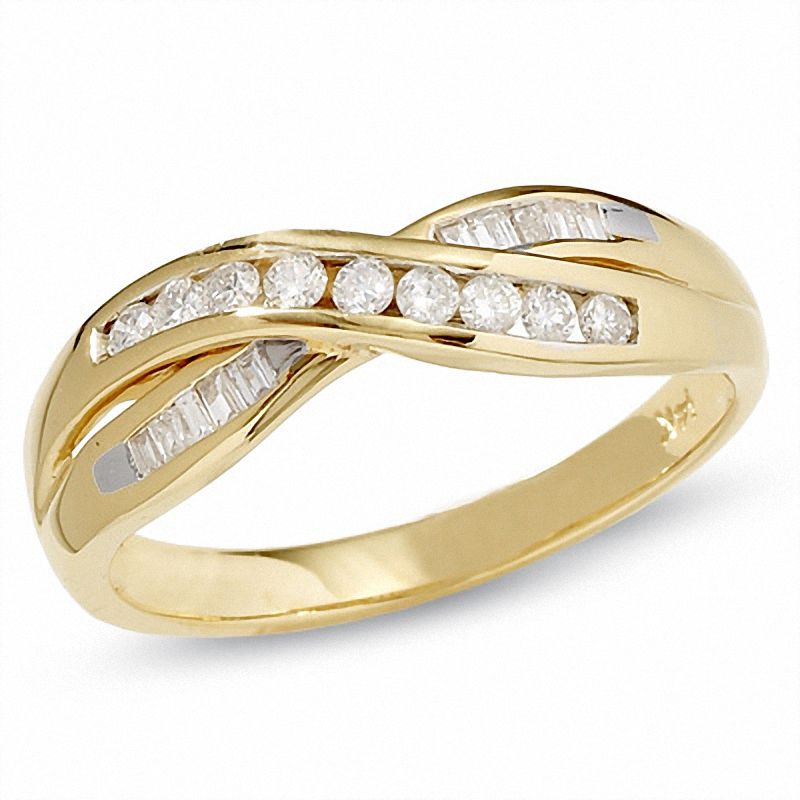 Main Image 1 of Previously Owned - 1/4 CT. T.W. Diamond Crossover Band in 14K Gold